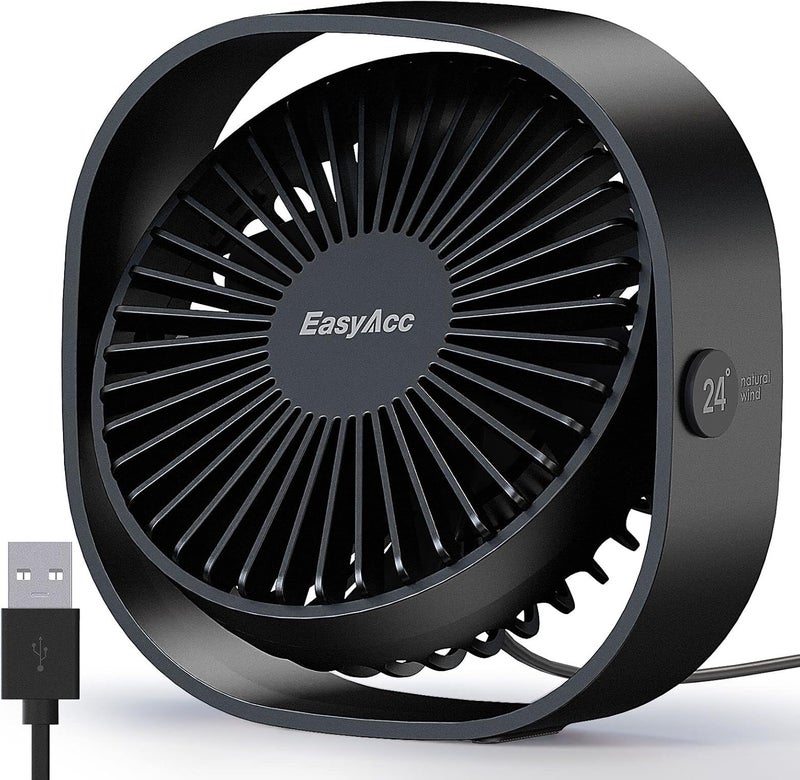 EasyAcc USB Small Desk Fan, Slumber Pod Fan [360°Rotatable Head &Powerful ] 3 Speeds Portable Personal Table Travel Fan for Sleeping Desk Cruise Ship Dorm Bedroom Office Office (No Battery) - Image 1